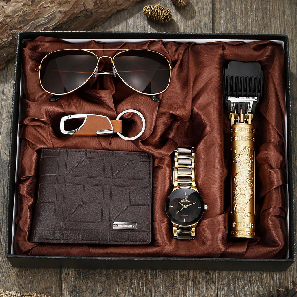 Steel Belt Quartz Watch Personality Wallet Shaver 5 Pieces Gift Set