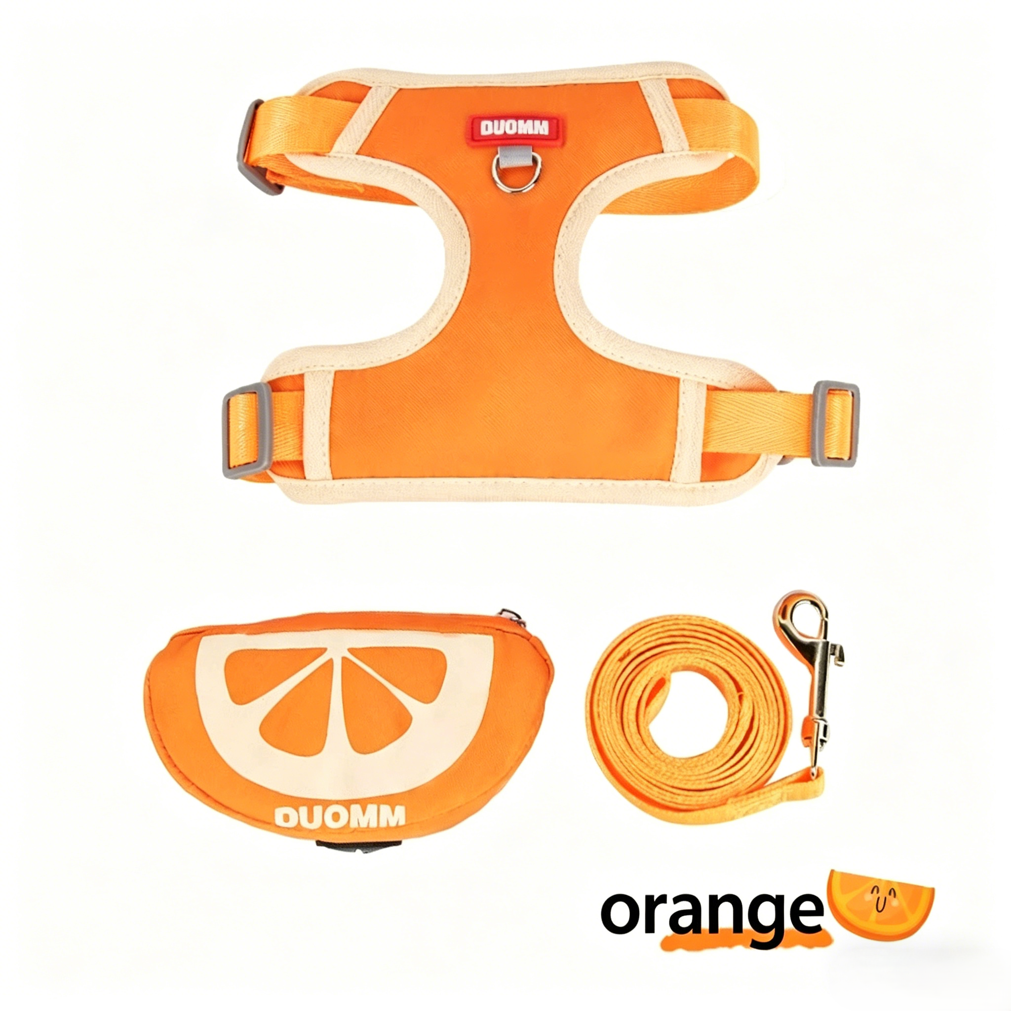 Orange Fruit Dog Harness and Leash Set with Mini Pouch