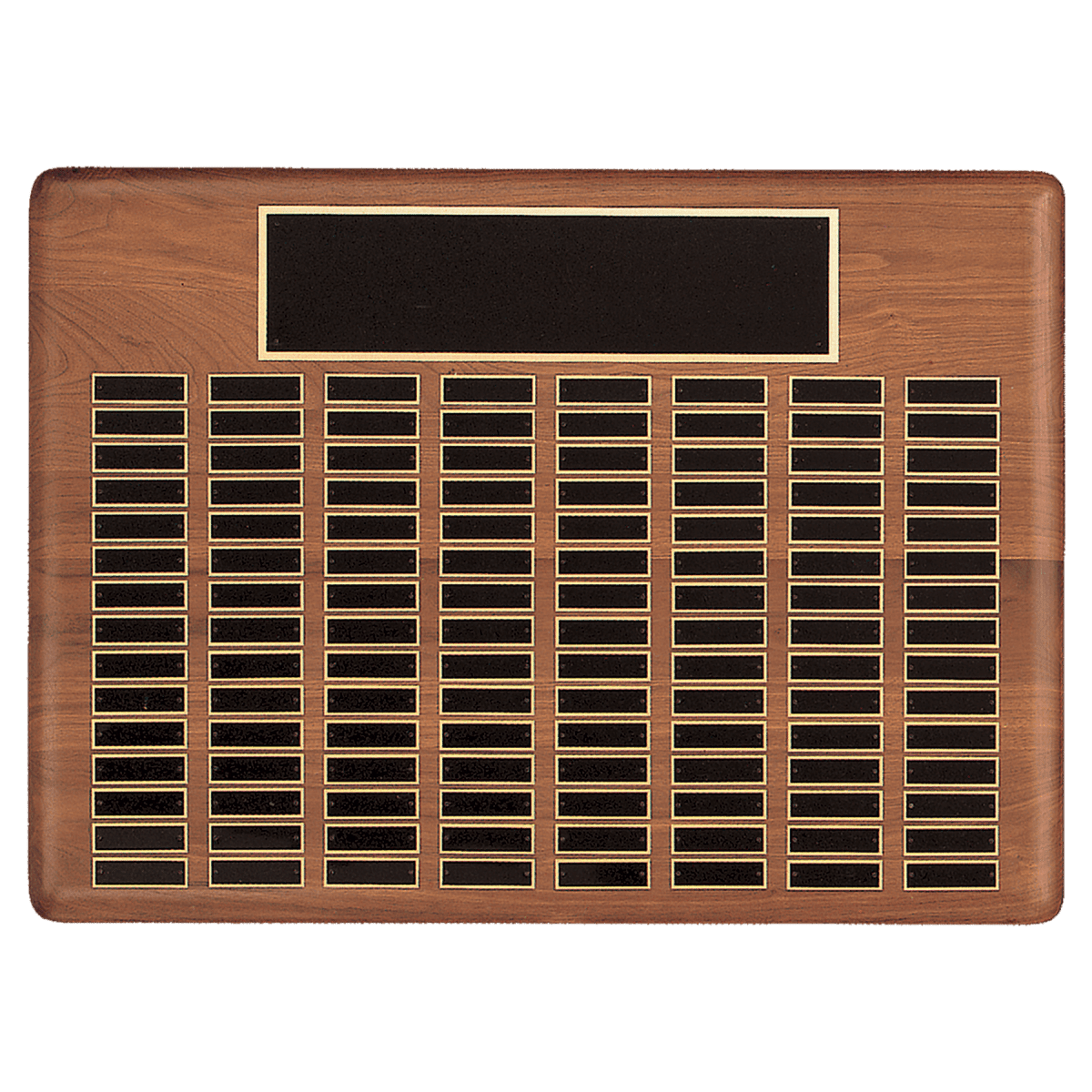 22 X 30/Plates 7/8 X 2 3/4 American Walnut 144 Plate Perpetual Solid Walnut Recognition Plaque With Black Brass Plated Steel Plates