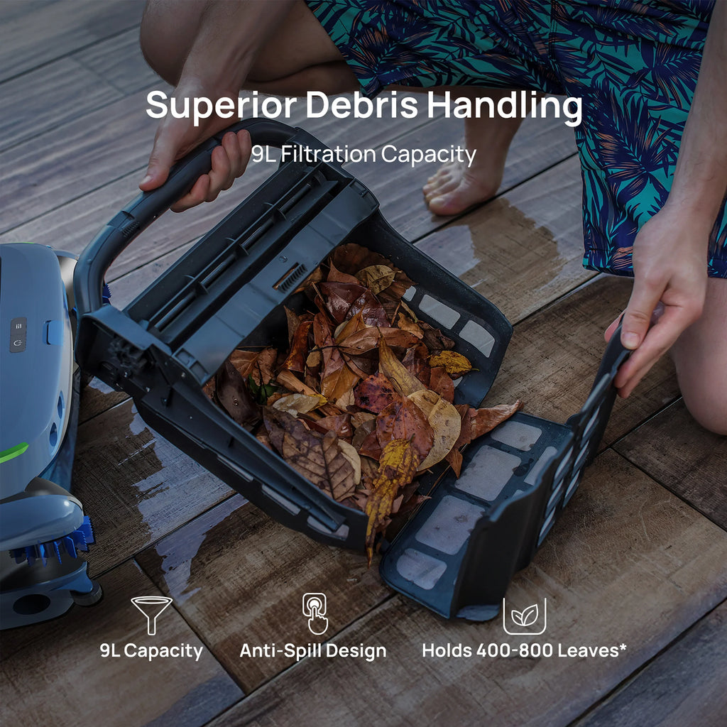 Beatbot iSkim Ultra robotic pool skimmer cleaning floor, walls, waterline, and surface with 9-motor system and AI mapping for water clarity