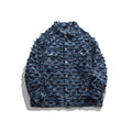 Checkerboard Denim Shearling Lapel Jacket