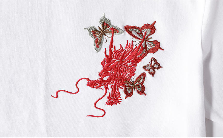 Summer Youth Embroidered Dragon T-Shirt for Men