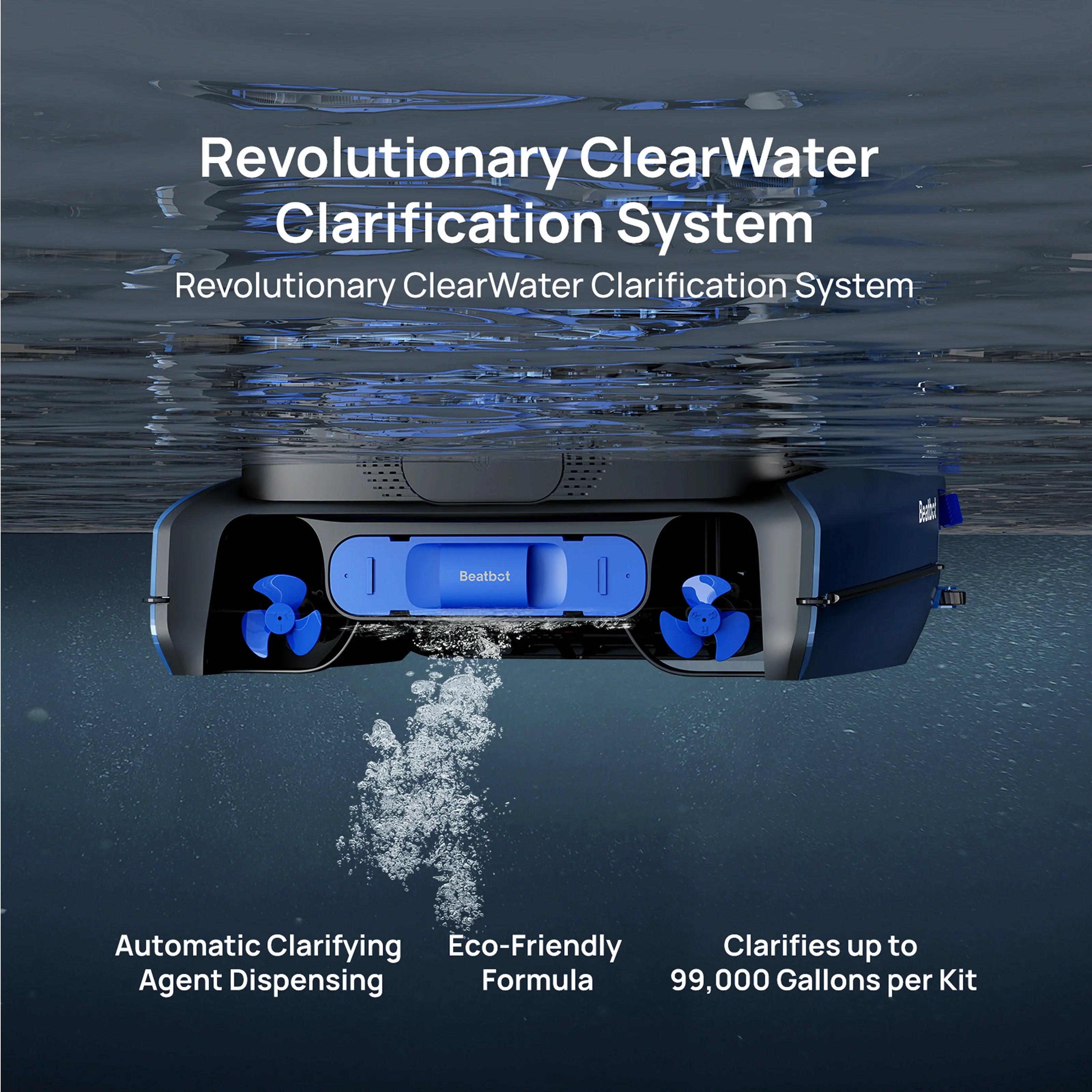 Beatbot iSkim Ultra robotic pool skimmer cleaning floor, walls, waterline, and surface with AI mapping and 9-motor system.