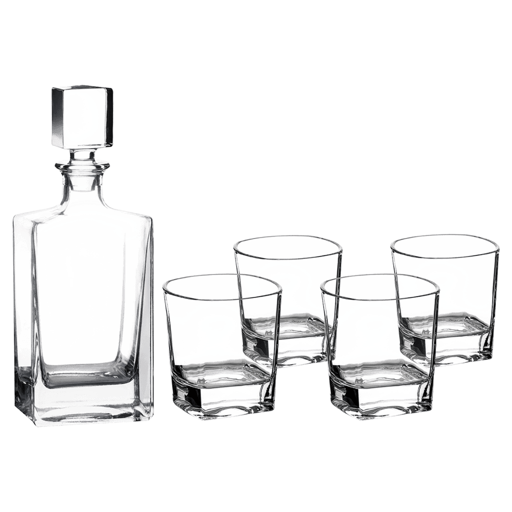 810ml Custom Glass Decanter Gift Set with Four 8oz Glasses – Black Presentation Box with Printed Sleeve