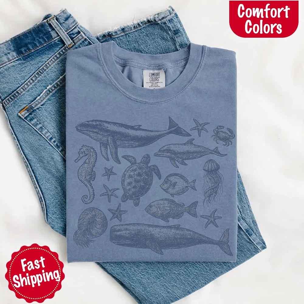 90s Sea Animals Comfort Colors Tee – Vintage Ocean Life Retro Shirt