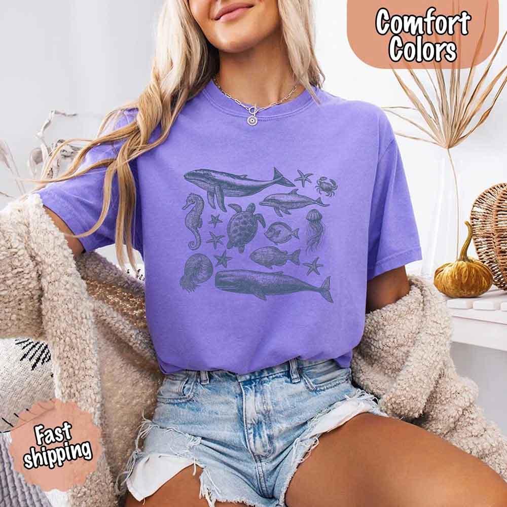 90s Sea Animals Comfort Colors Tee – Vintage Ocean Life Retro Shirt