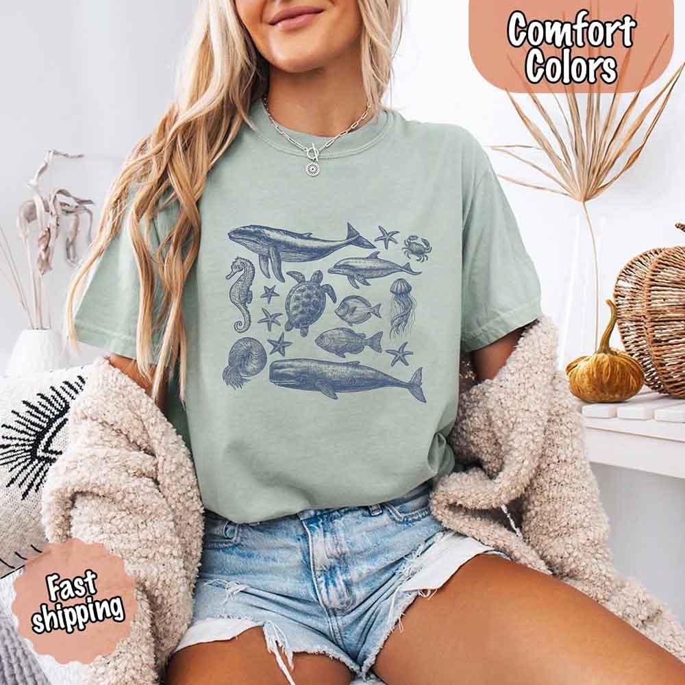 90s Sea Animals Comfort Colors Tee – Vintage Ocean Life Retro Shirt