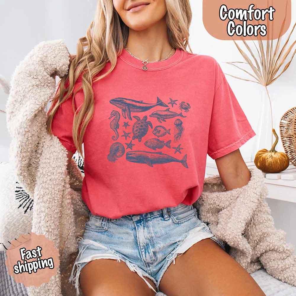 90s Sea Animals Comfort Colors Tee – Vintage Ocean Life Retro Shirt
