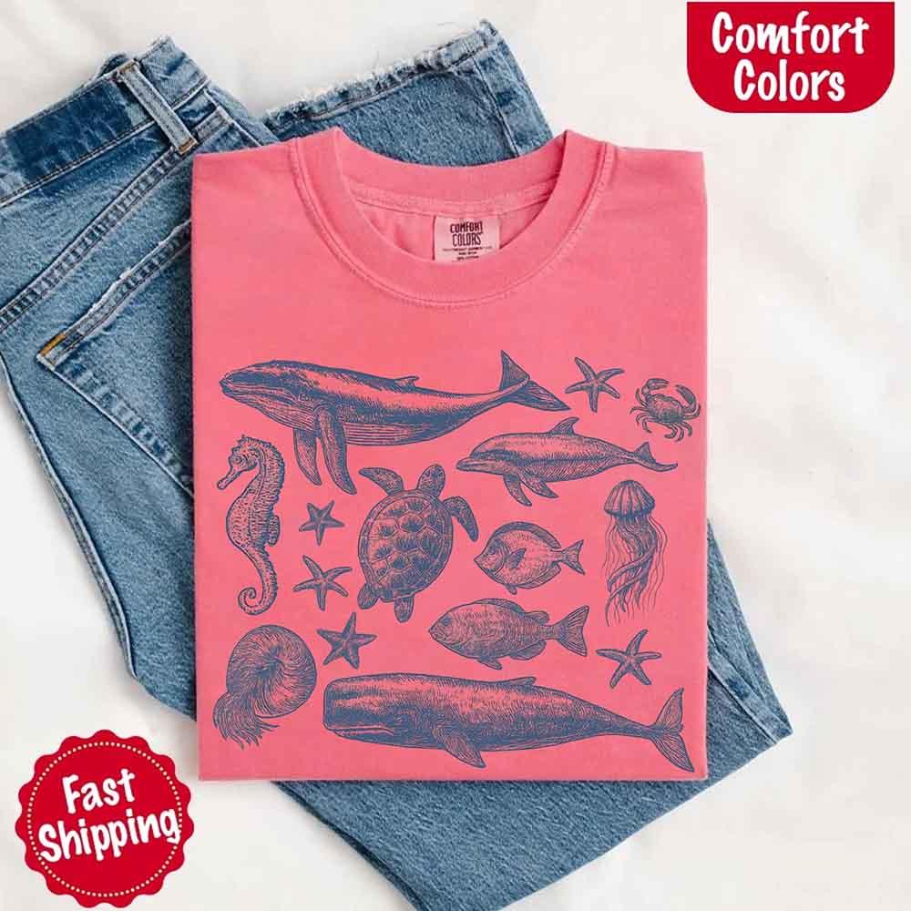 90s Sea Animals Comfort Colors Tee – Vintage Ocean Life Retro Shirt