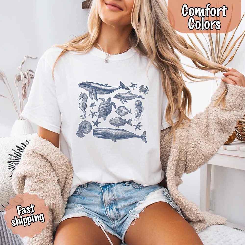 90s Sea Animals Comfort Colors Tee – Vintage Ocean Life Retro Shirt