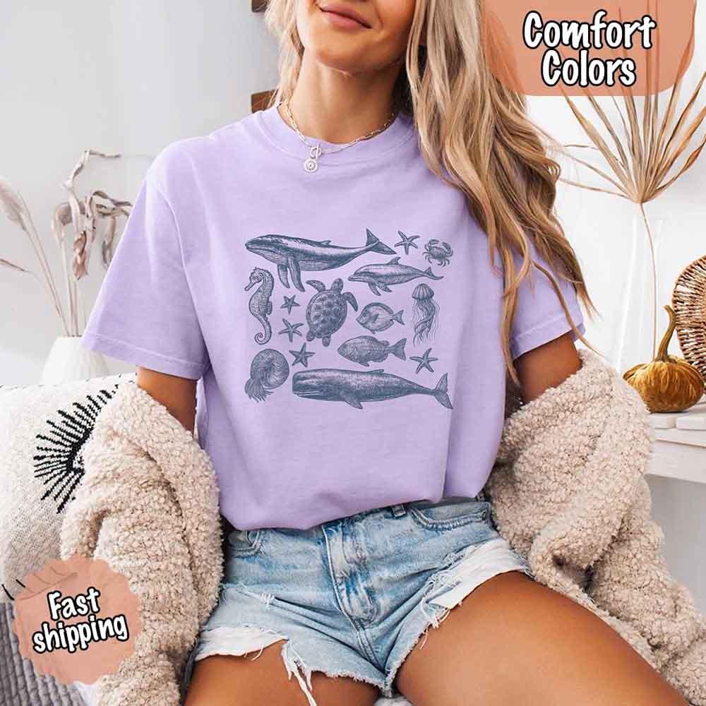 90s Sea Animals Comfort Colors Tee – Vintage Ocean Life Retro Shirt