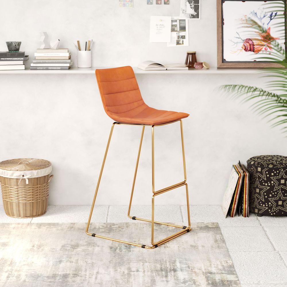 Adele Orange Fabric Barstool 2PC