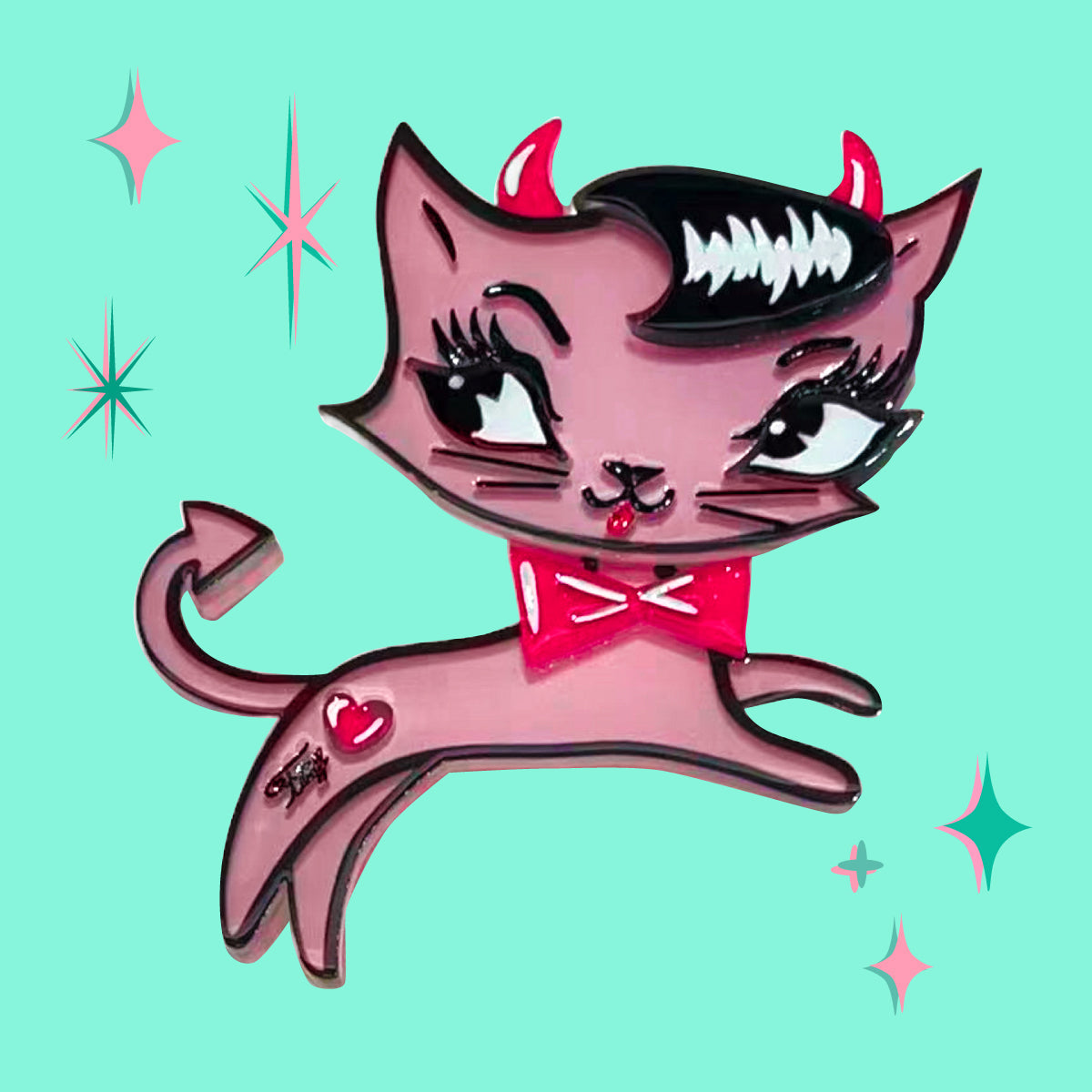 Bad Kitty Brooch by Miss Fluff x Lipstick & Chrome — Vintage Pin-Up Cat Pin