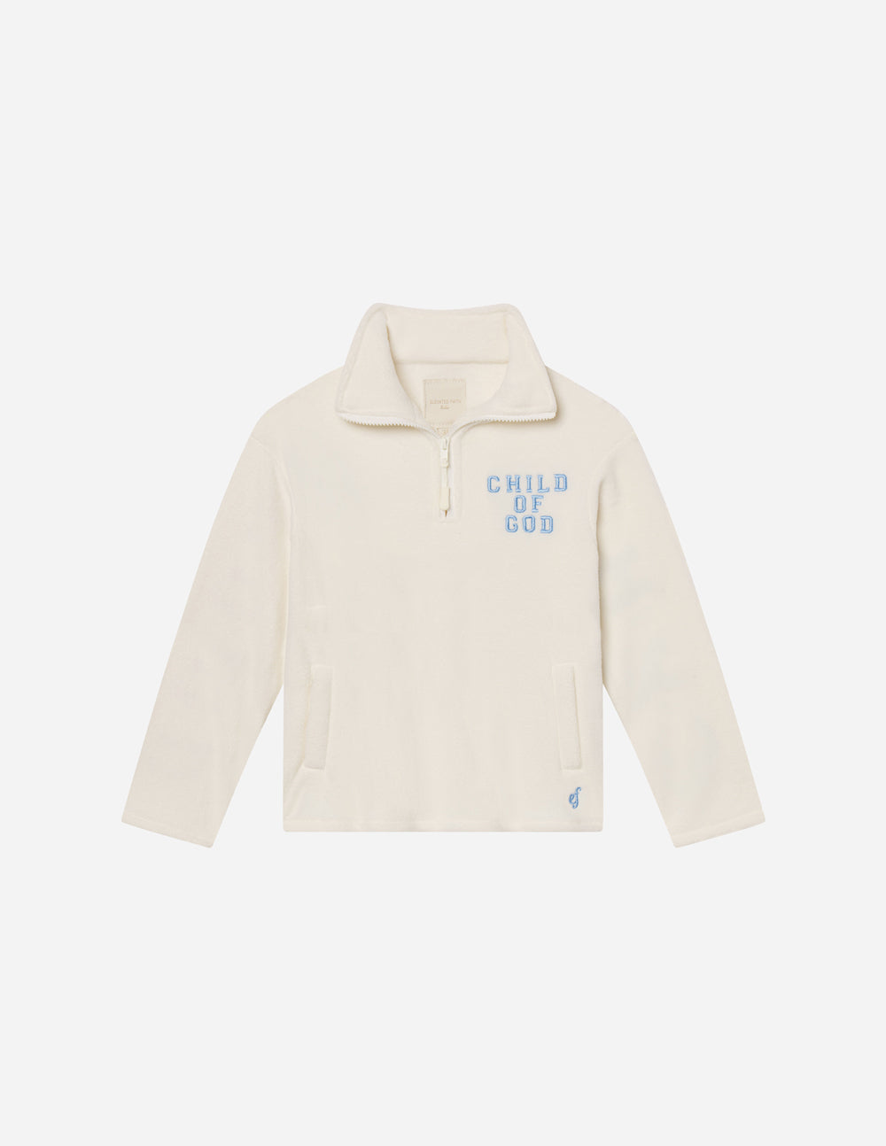 Cream Child of God fleece kids pullover with embroidered logo and oversized fit