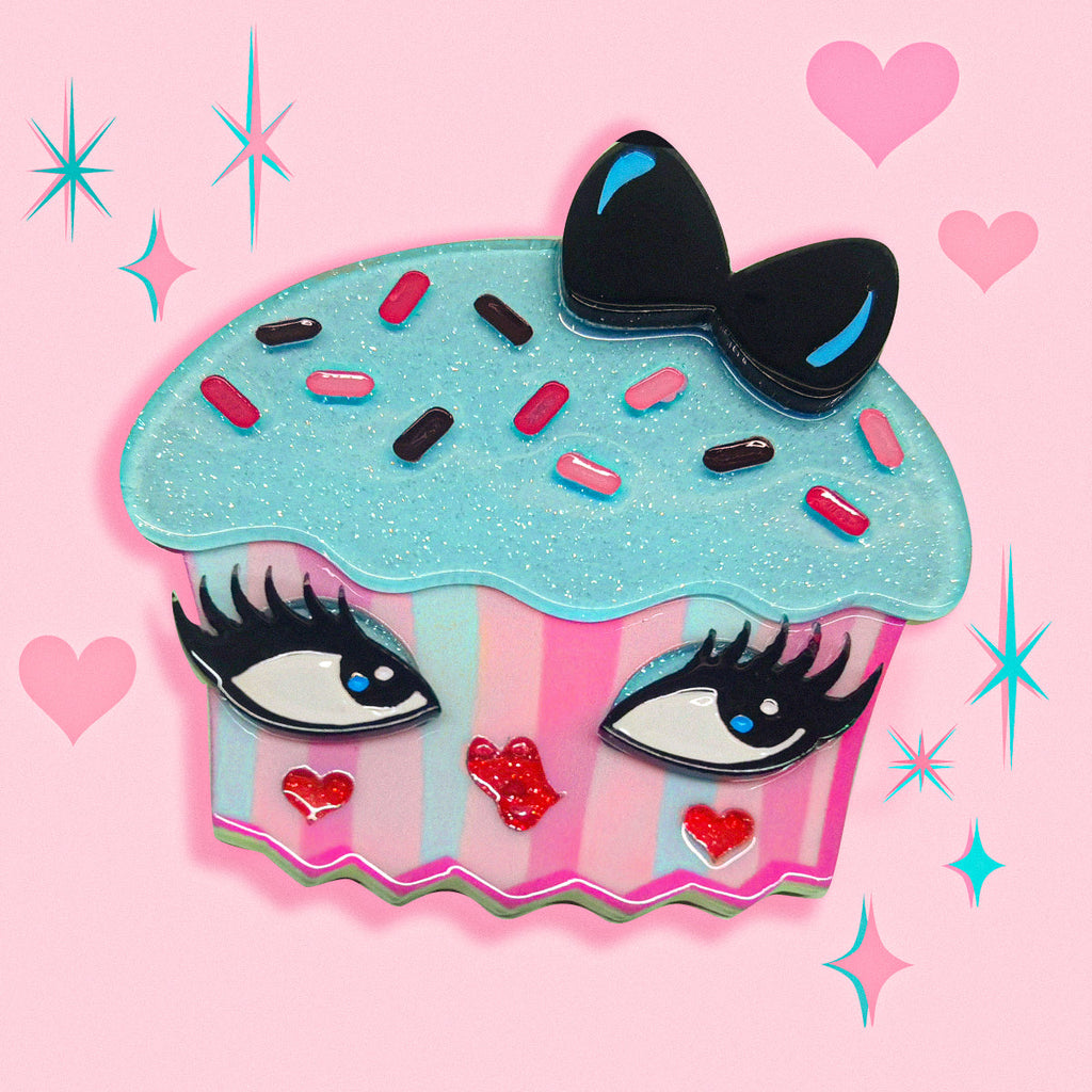 Cupcake Cutie Brooch by Miss Fluff x Lipstick & Chrome — Vintage Sweet Treat Acrylic Pin