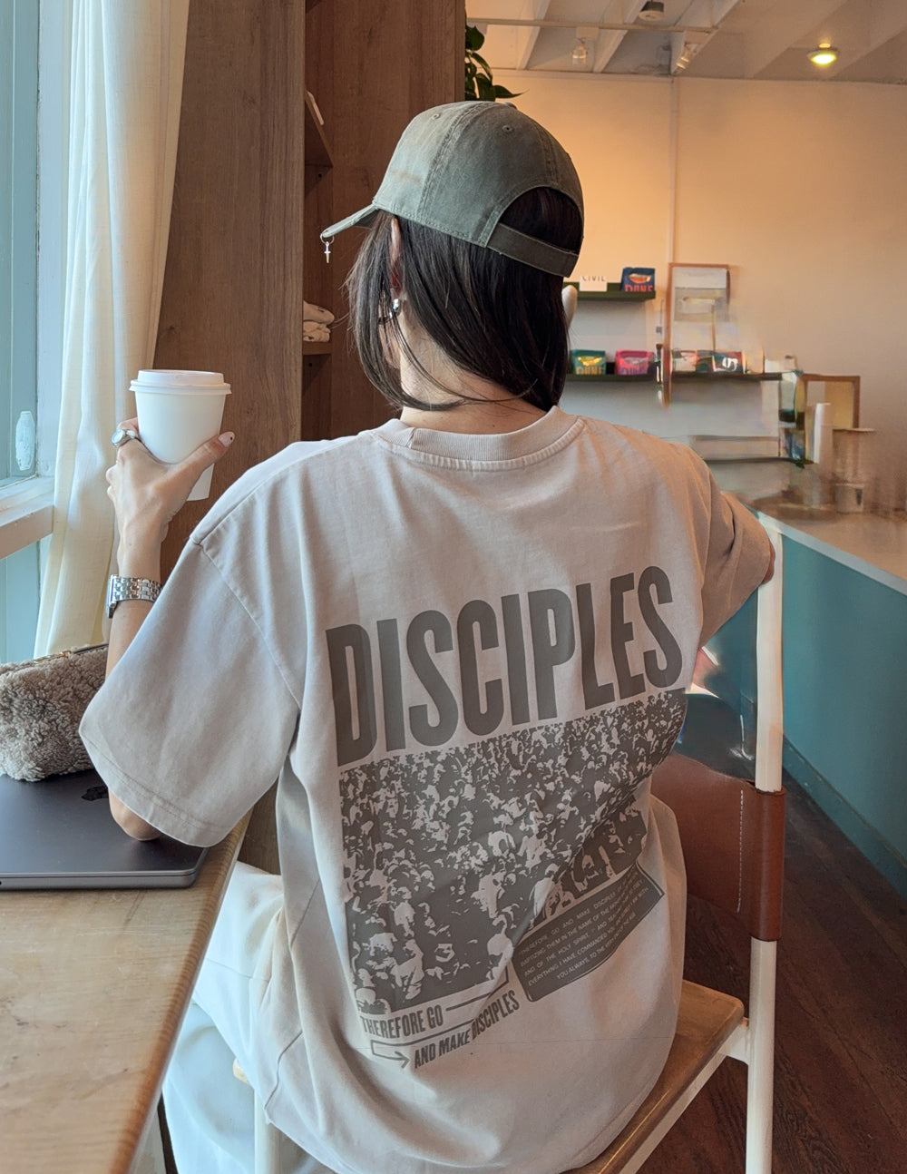 Disciples Heavyweight Tee in Chateau Grey, 320 GSM cotton, modern relaxed fit on model 5'5" wearing medium