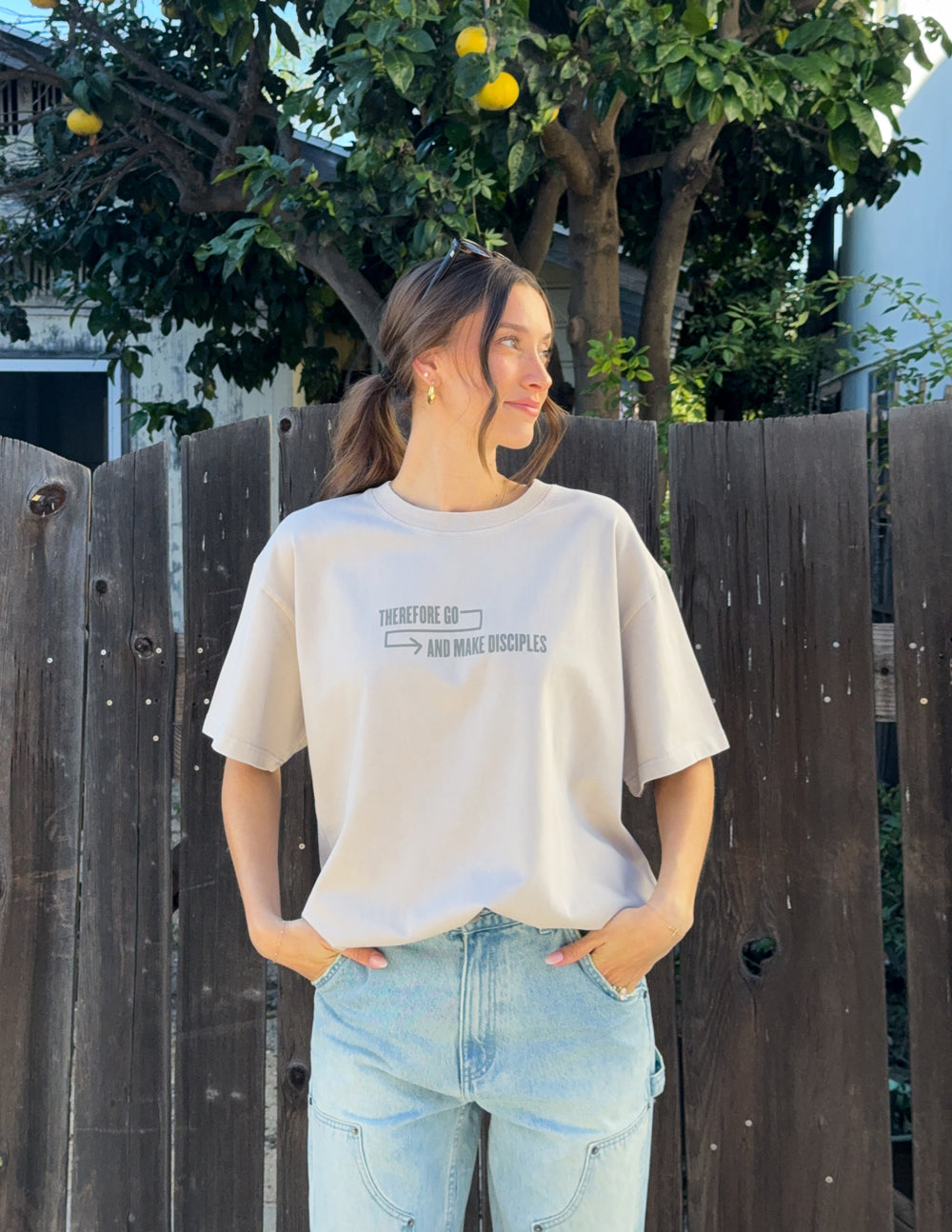 Disciples Heavyweight Tee in Chateau Grey, 320 GSM cotton, modern relaxed fit, model wearing size medium