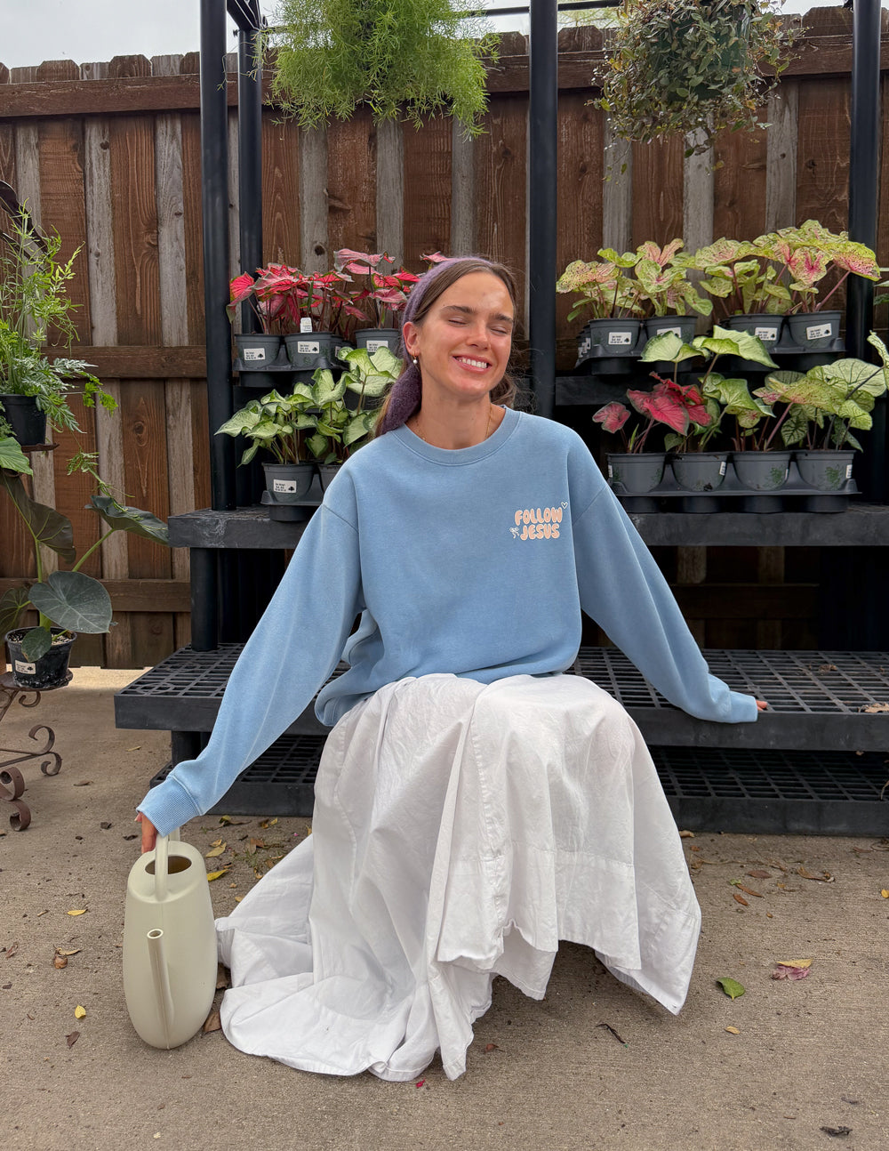 Bluebell Follow Jesus unisex crewneck sweatshirt with John 1:51b scripture and puff print design