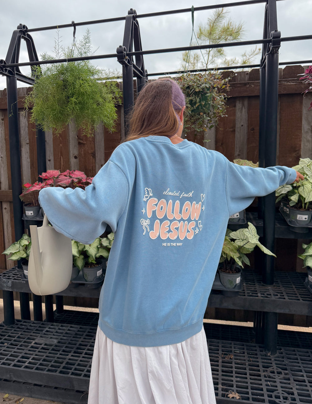 Bluebell Follow Jesus Unisex Crewneck sweatshirt with puff print and relaxed fit