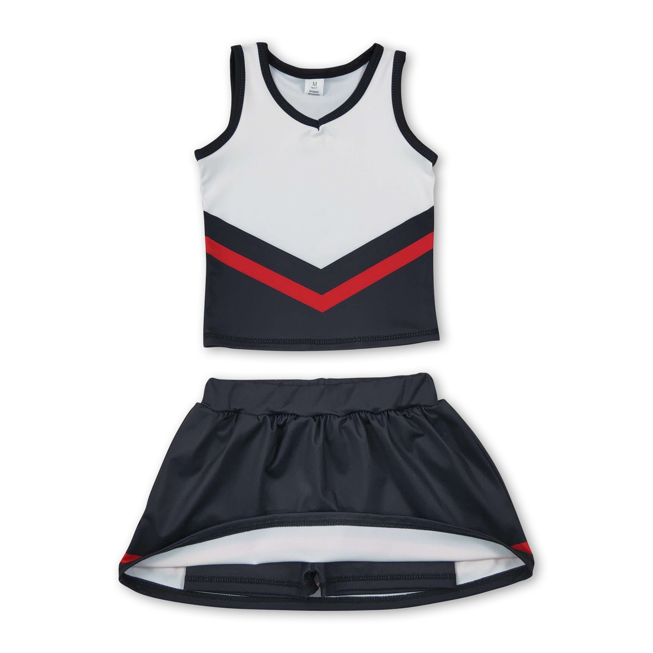 Sleeveless black red top skirt girls team cheer active set