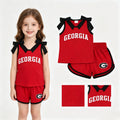 Sleeveless black bow red top shorts G team girls outfits