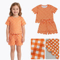Short sleeves orange plaid scallop top shorts girls team outfits