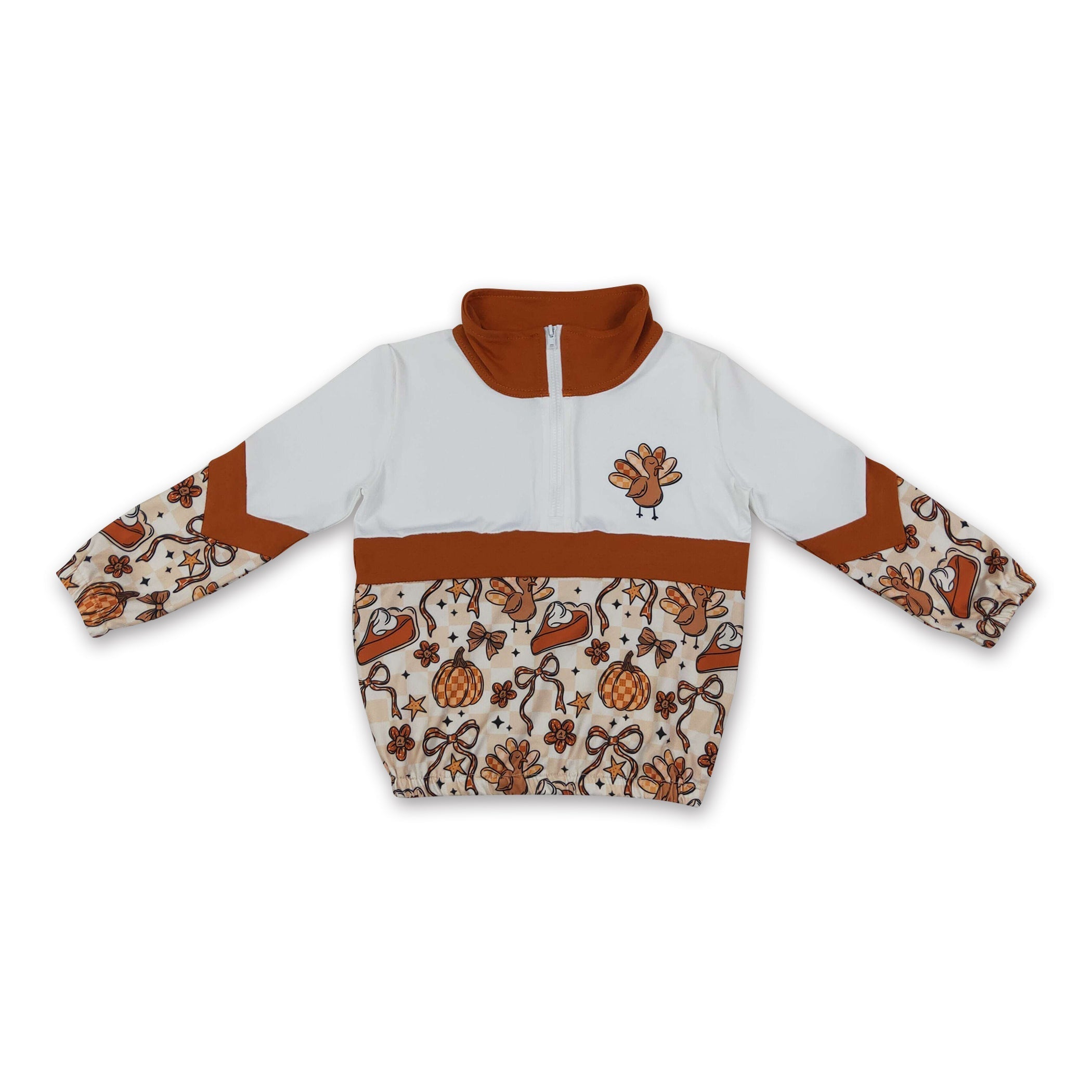 Turkey pumpkin pie bow girls Thanksgiving pullover
