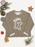 Gingerbread Man White Glitter AOP Edgy Long Sleeve Graphic Shirt