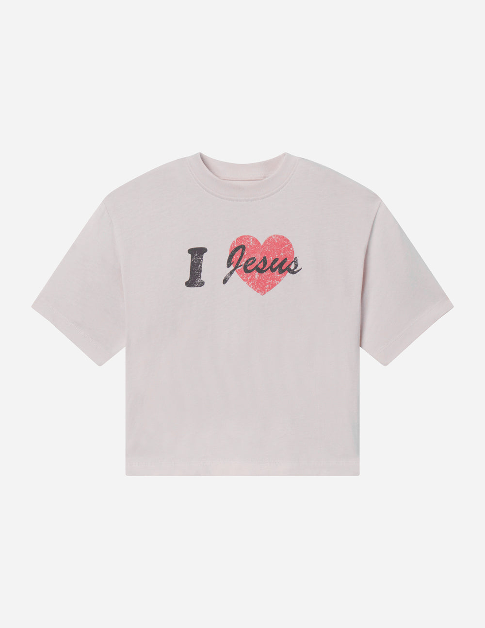 Women’s cropped I Love Jesus tee in temple grey, 100% cotton, soft and breathable
