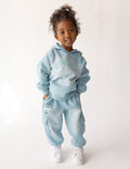 Kingdom Kids Hoodie in air blue with oversized fit and puff print, soft cotton blend for children