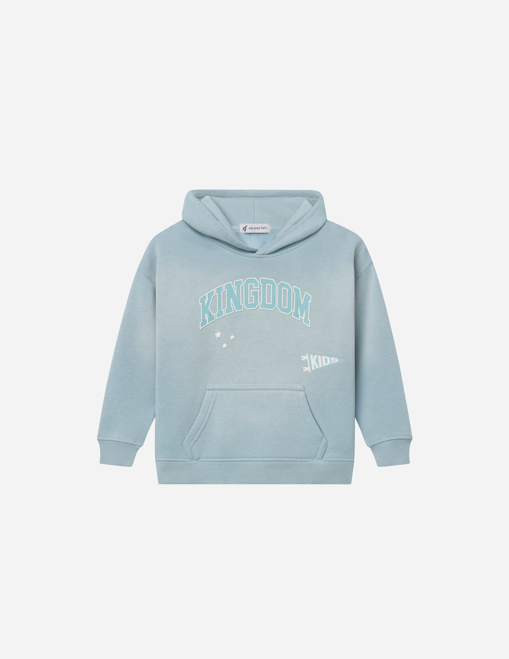 Air Blue Kingdom Kids Hoodie with oversized fit and soft fabric featuring Luke 18:16 puff print