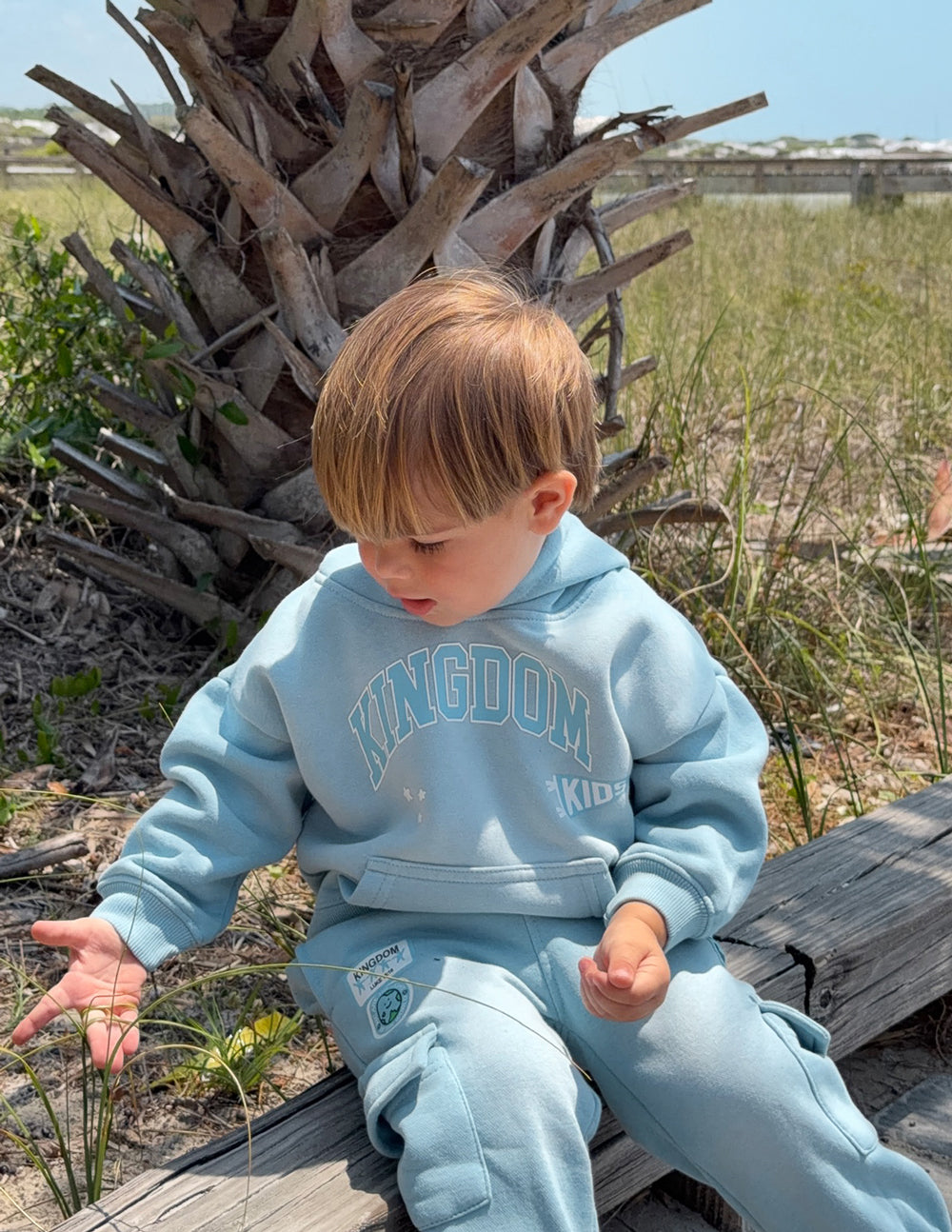 Air blue oversized Kingdom Kids Hoodie for children with soft fabric and puff print design