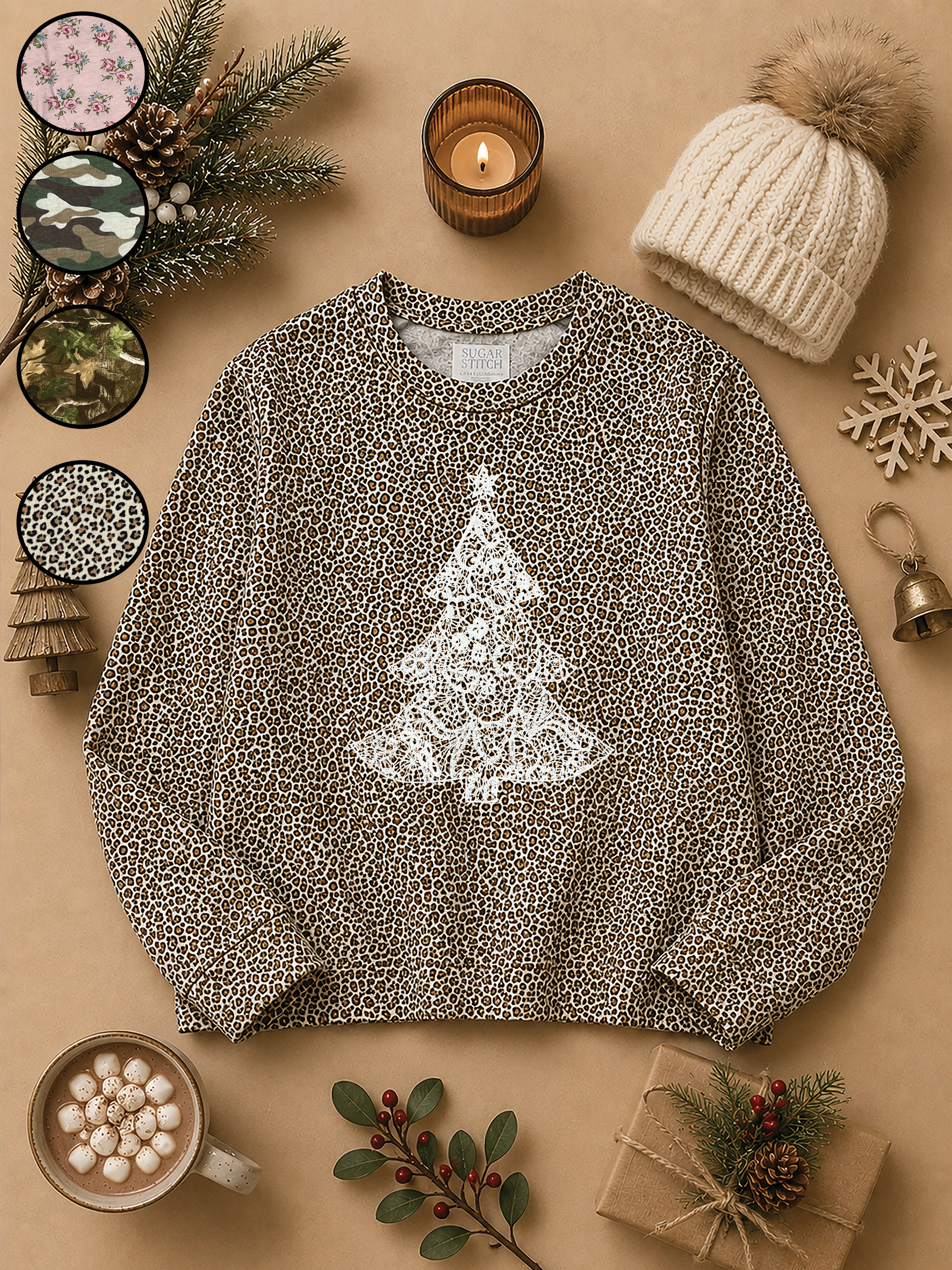 Lace Christmas Tree AOP Edgy Long Sleeve Graphic Shirt