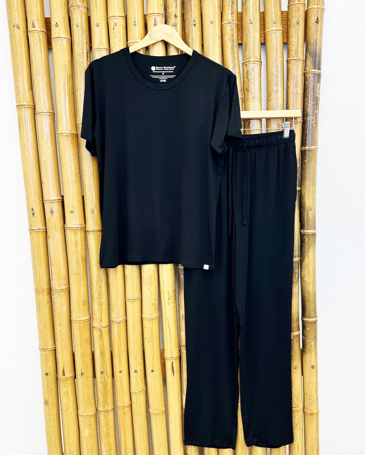 Men's soft bamboo pajama set with short sleeve top and pants for comfort and breathability