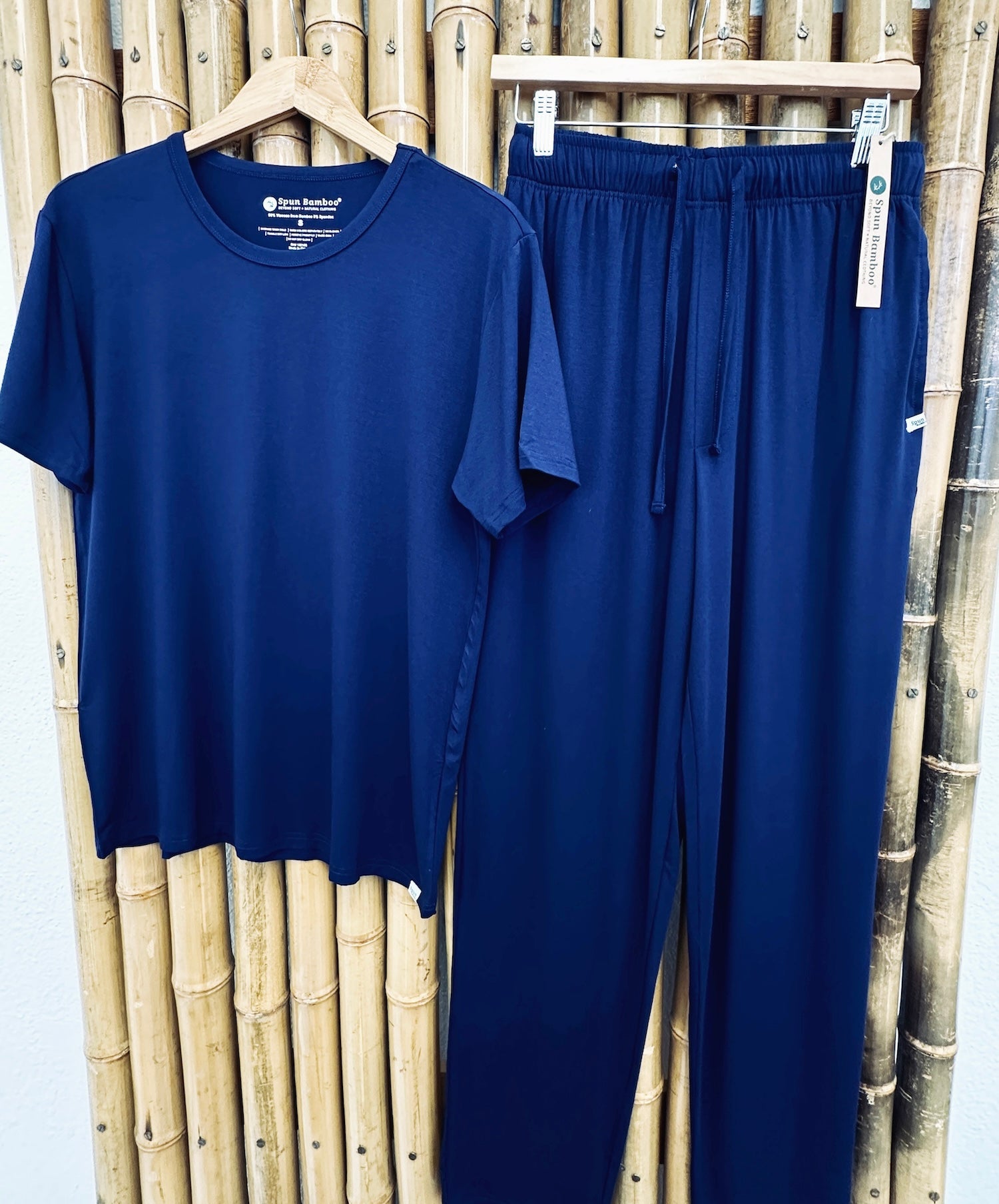 Men's soft bamboo pajama set with short sleeve top and pants for comfortable, breathable sleepwear