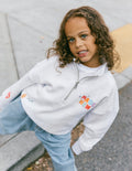 Kids oversized heather grey Made New kids half-zip fleece pullover with EF logo zipper and embroidery