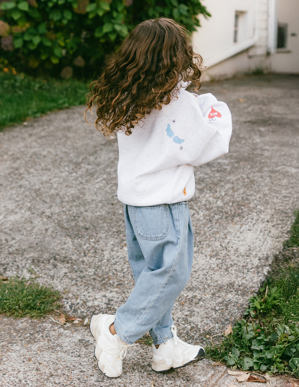 Heather grey Made New Kids Half-Zip with EF logo zipper and embroidery, oversized fit sweatshirt