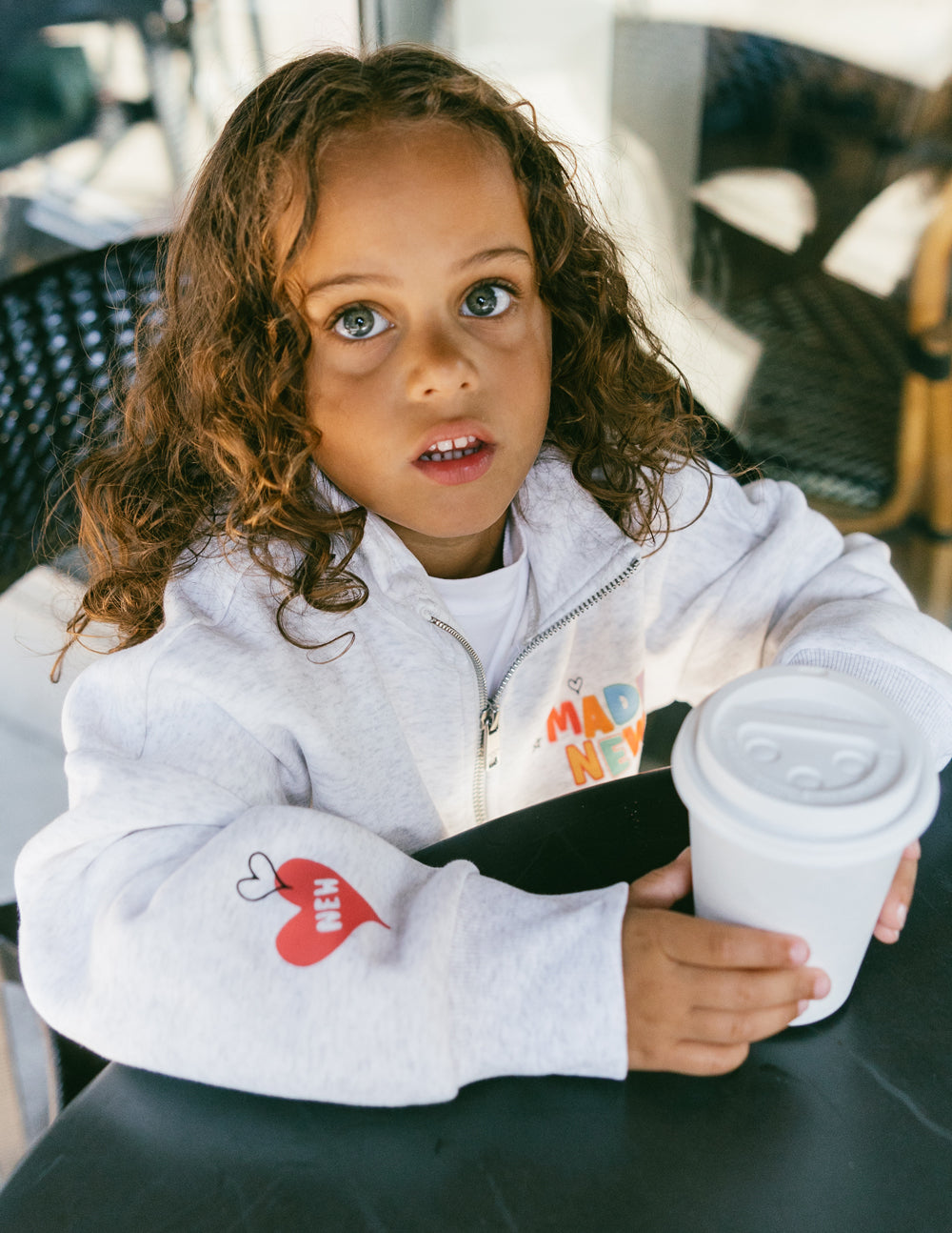 Heather grey Made New Kids Half-Zip with oversized fit and EF logo embroidery on soft fleece