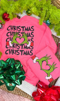 Merry Christmas Green Heart Hand Graphic Sweatshirt