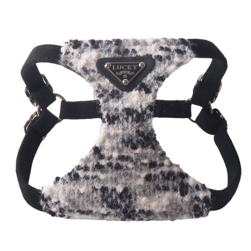 Luxury Tweed Dog Harness and Leash Set Soft Adjustable Small Dog Walking Vest
