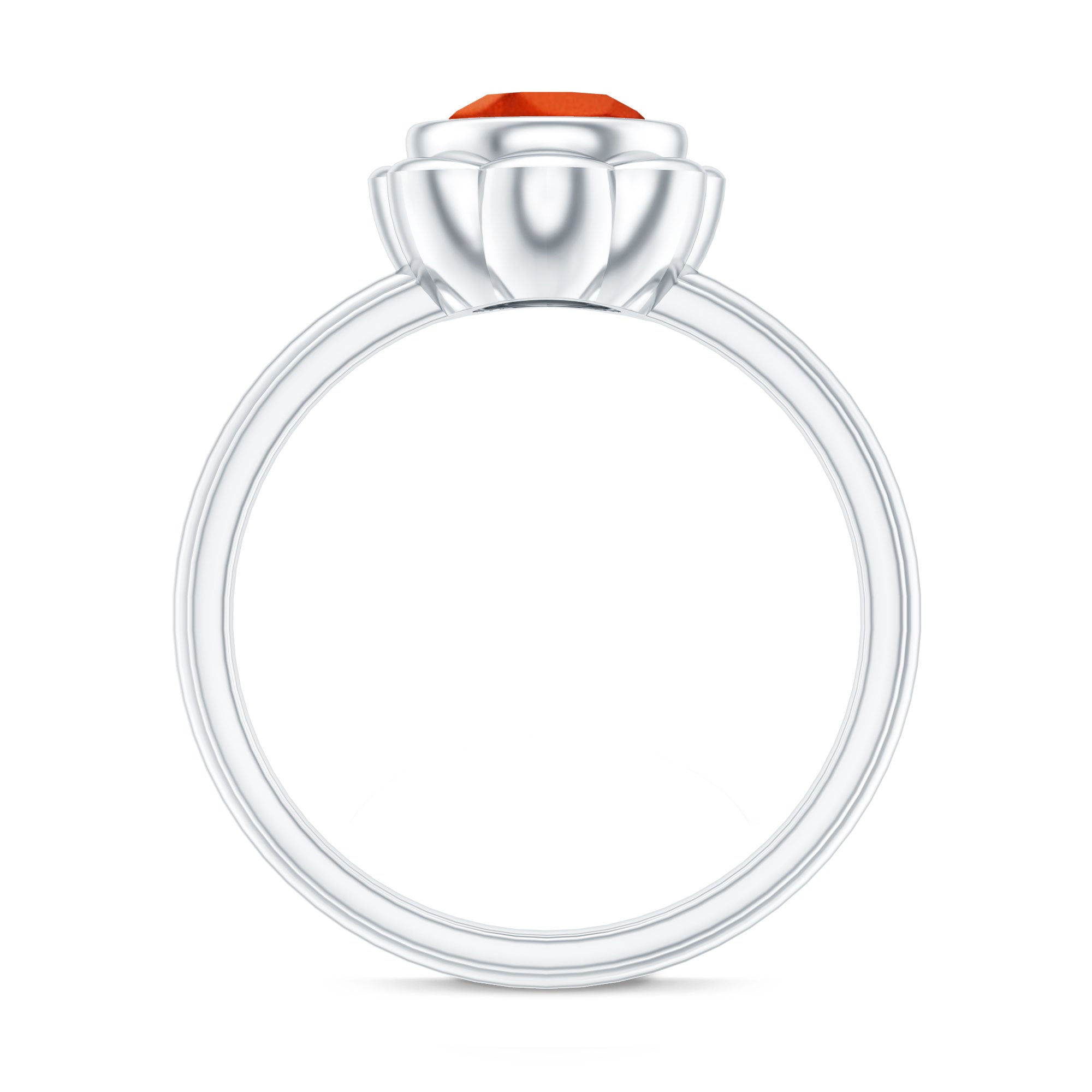 1.5 Carat Lab Grown Orange Sapphire Bezel Set Engagement Ring