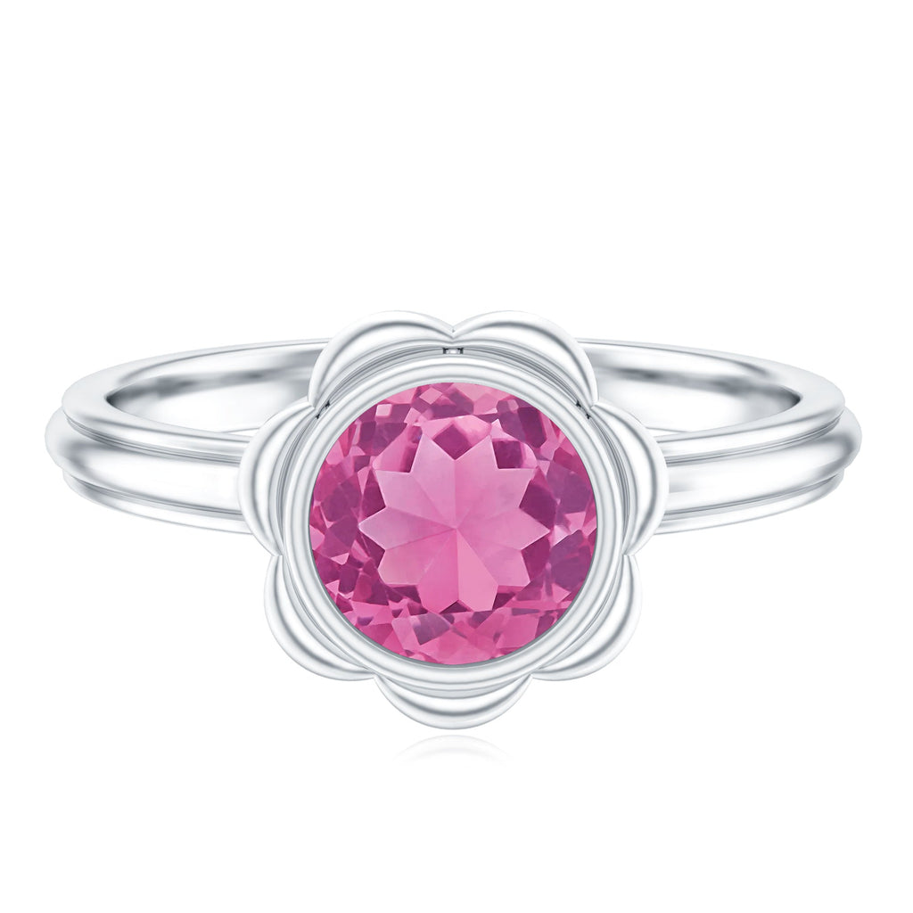 1 Carat Round Pink Tourmaline Flower Engagement Ring