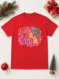 Merry and Bright Typography Christmas Burnout T-Shirt