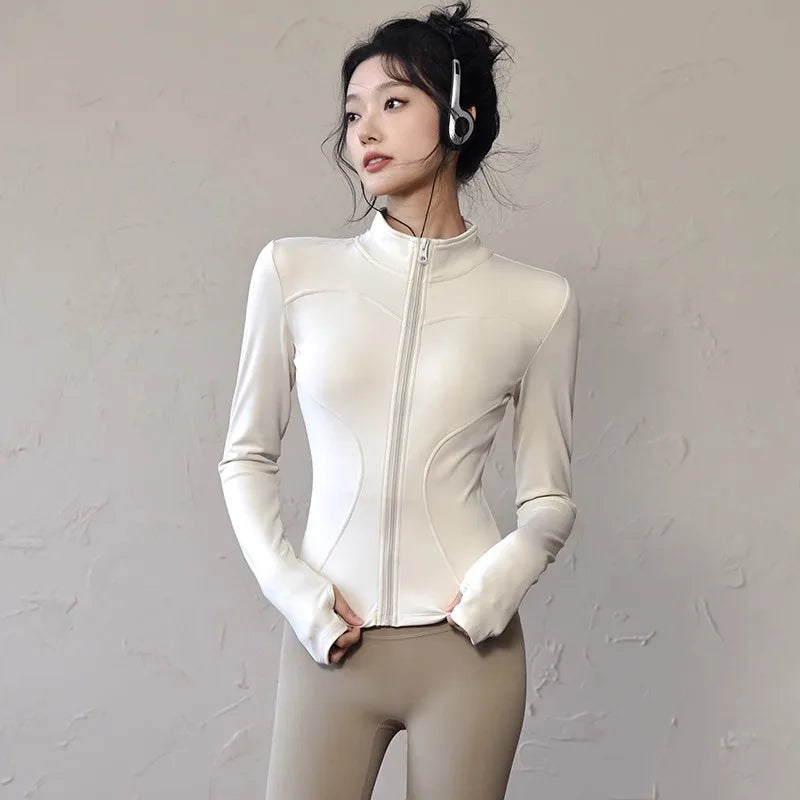 new Sportswear Woman Gym Yoga Sports Jacket Women's Tight Fit Long Sleeve Running Top Fitness Outfit Autumn Winter Exercise Coa