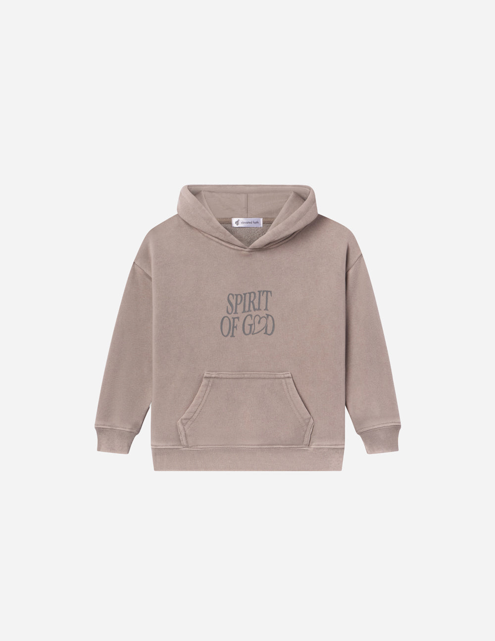 Child wearing oversized Spirit of God kids hoodie in echo color with soft fabric and scripture design