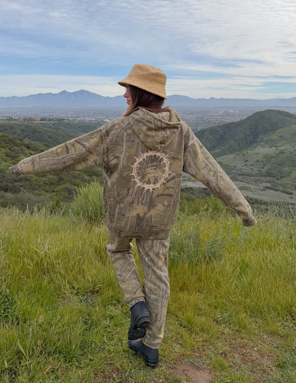 The Sacrifice Camo Hoodie unisex forest camo garment dyed super soft hoodie with 1 Corinthians 15:55 text