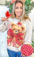 Toby Teddy Bear Christmas Rhinestone Graphic Sweatshirt