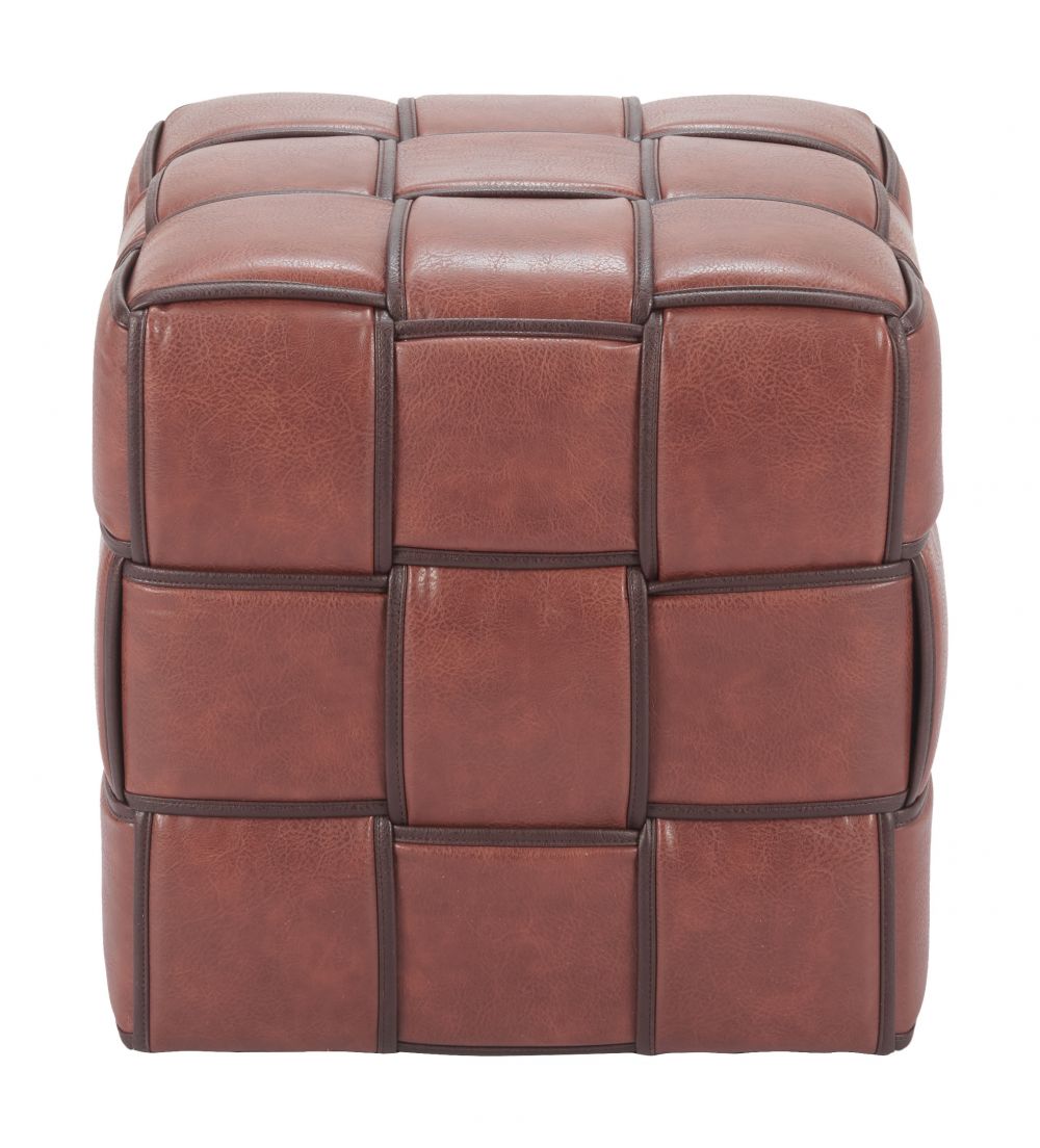 Zare Brown Faux Leather Ottoman