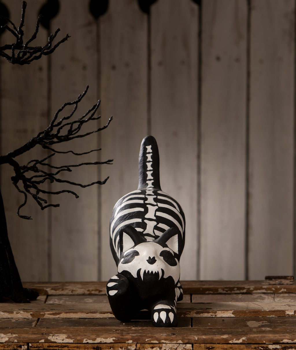 Skeleton Paper Mache Cat | Halloween Decor | Bethany Lowe