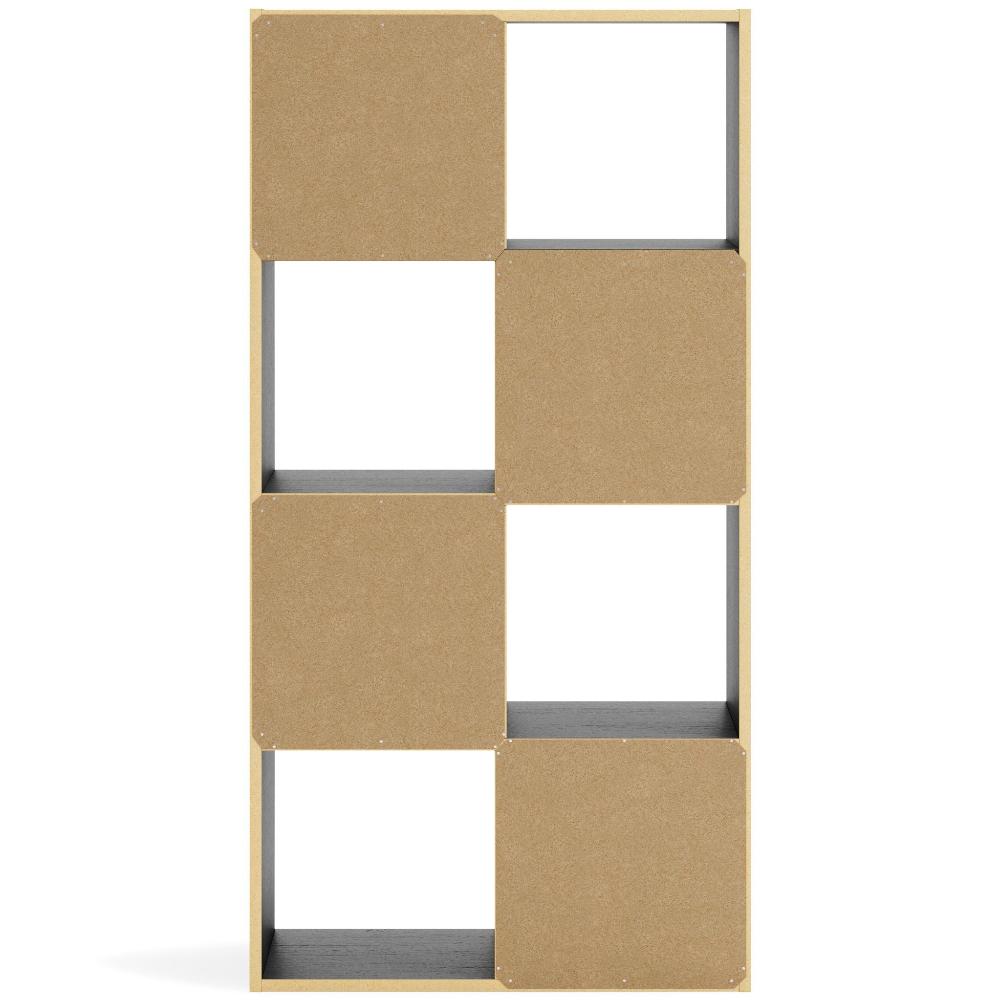 Langdrew black cube organizer with matte wood grain finish, 8 cubes, 23.74"W x 11.81"D x 47.05"H